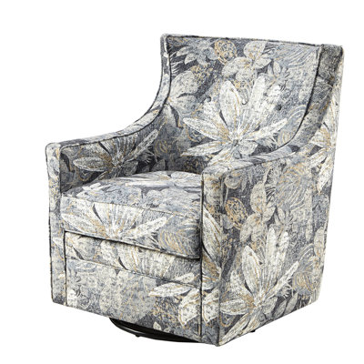 Swivel Glider Chair - 360 Spin, No Assembly, Blue Multi Color Upholstery, Curve Back For Comfortable Seating Experience, Removable Seat Cushion, Solid Wood & Metal Degree Rotating Multi
