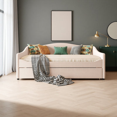 Teddy Fleece Full Size Upholstered Daybed With Light And Trundle