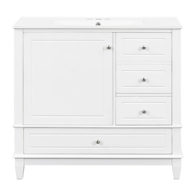 Ensemble de meuble-lavabo à plusieurs tiroirs, Blanc / argenté