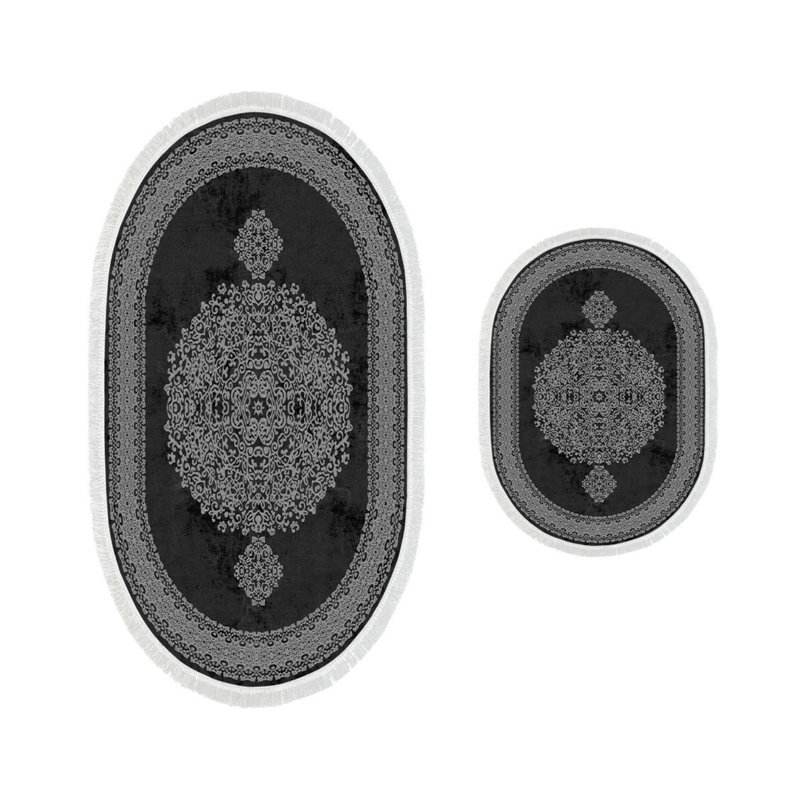 Ensemble de luxueux tapis de bain (2 pièces), noir et blanc, 19,7 po x 23,6 po et 23,6 po x 39,4 po | 100% polyester, 25,0 oz / verge carrée | Antibactérien, antidérapant, facile à nettoyer, lavable à la machine à 86 ° F | Parfait pour les salles de bain modernes
