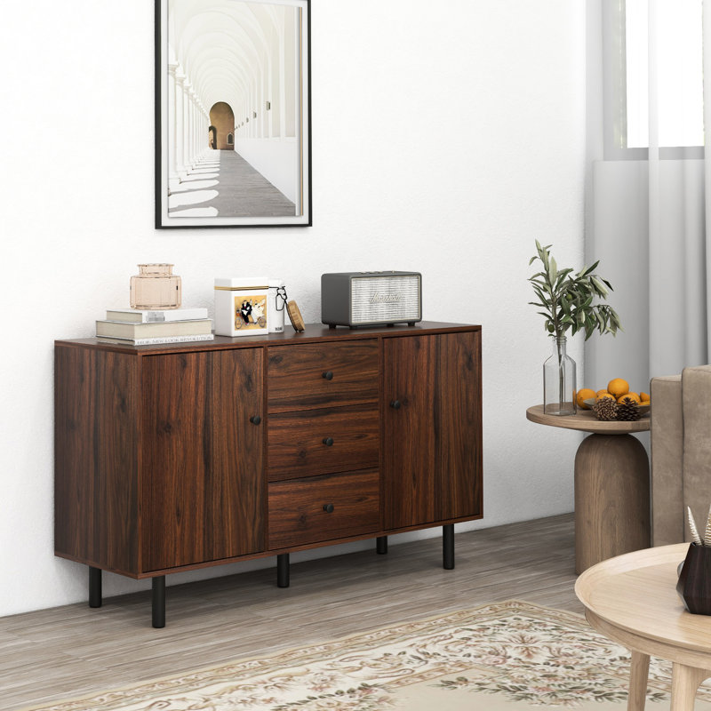 Sideboard Buffet Cabinet, Rustic Brown, 2 Cupboards & 3 Drawers, Adjustable Shelves For Living Room, Entryway, Storage Cabinet Brown Storage, Cupboards, Shelf, Dining Area