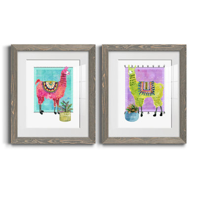 Lovely Llama III - Matted and Framed Under Acrylic Glass, Set of 2, Large Living Room Wall Art
