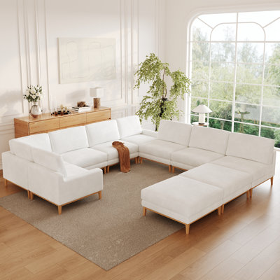 10-Piece Multi-Shape Upholstered Slipcovered Modular Sectional Sofa With Ottoman