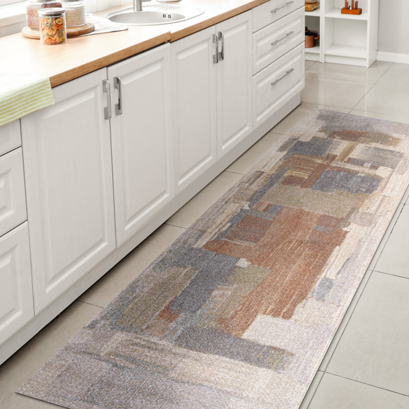 Giavonna Abstract Coastal Watercolor Machine-Washable Cream/Multi Rug, Runner 2' x 7'10"