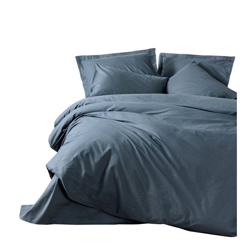 Luxury Quilt Cover Set, Anthracite, 79 x 87, 94 x 102, 20 x 28 (2 Pieces) | 100% Cotton Ranforce, Reactive Printing, Machine Washable, Button Closure Duvet & Envelope Pillowcase | Soft & Durable Bedding