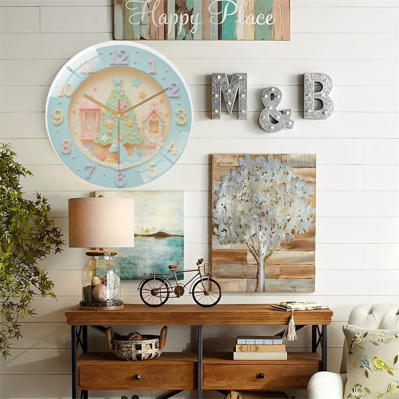 Horloge murale en verre Whimsical-Pastel-Festive-Scene Art - 12 po