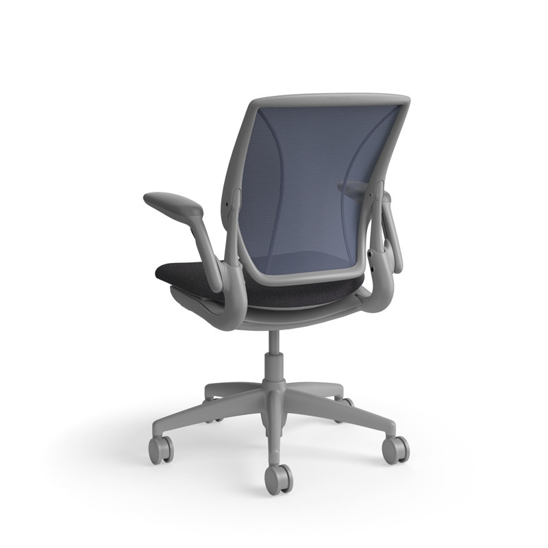 World LM, Ergonomic Task Chair with Poppy Seed Backrest, and  Autumn Upholstered Seat, Gray, Dark Gray Fabric, Blue Mesh