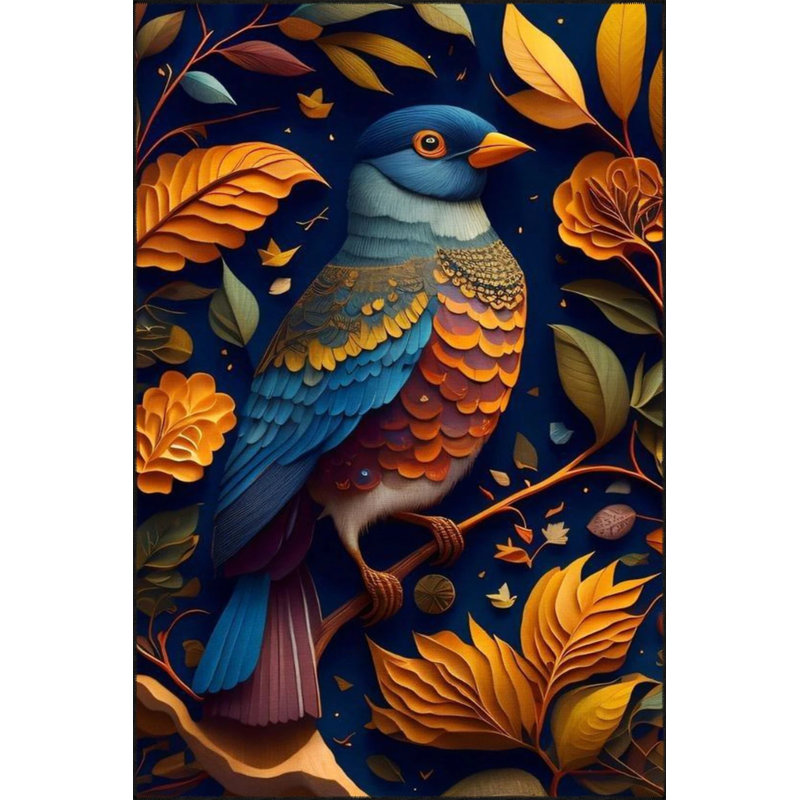 Colorful Bird Flying Animal Patterned Woven Floor Carpet, Round 4'