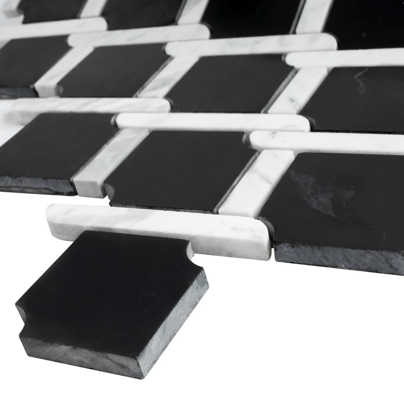 Nero Marquina 12.01 in. x 13.78 in. Geometric Polished Marble Mosaic Tile