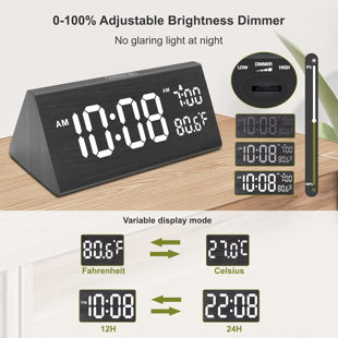 Dreamsky Digital Wood Electric Tabletop Clock with Alarm Black