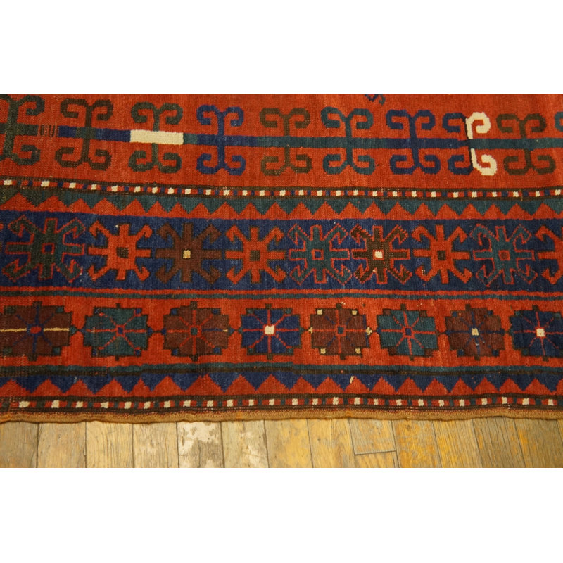 Bold Red and Blue Antique Tribal Primitive Caucasian Kazak Area Rug