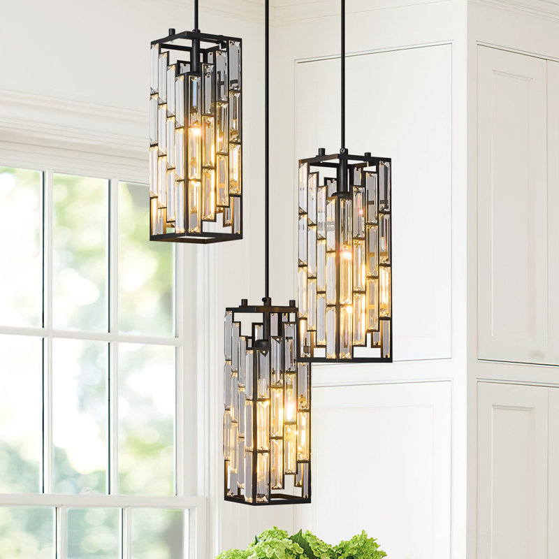 Luminaire suspendu moderne à grappe rectangulaire Dazay, Noir, Trois lumières