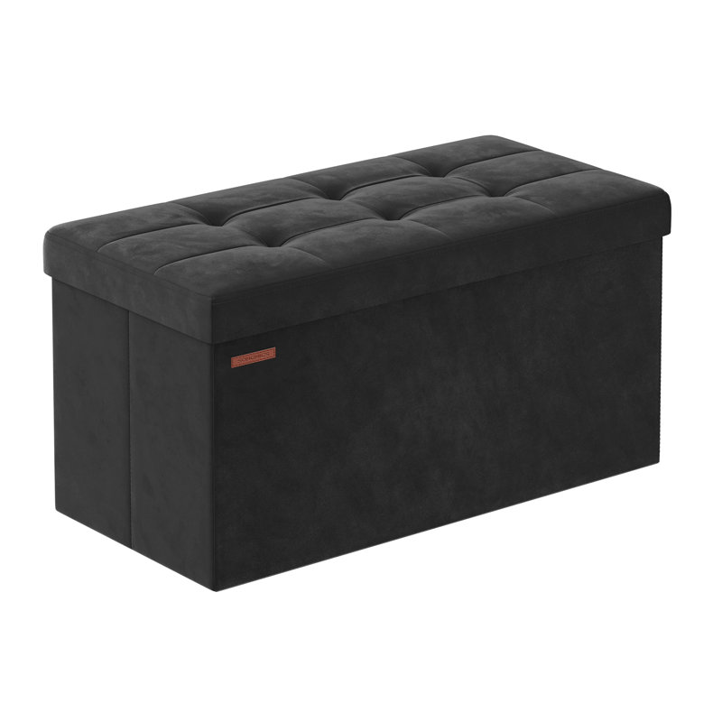Rikkia 76cm Wide Velvet Tufted Rectangle Solid Colour Standard Ottoman with Storage, Black