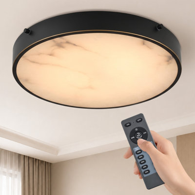 16" LED Round Flush Mount Ceiling Light Fixture with Alabaster Shade