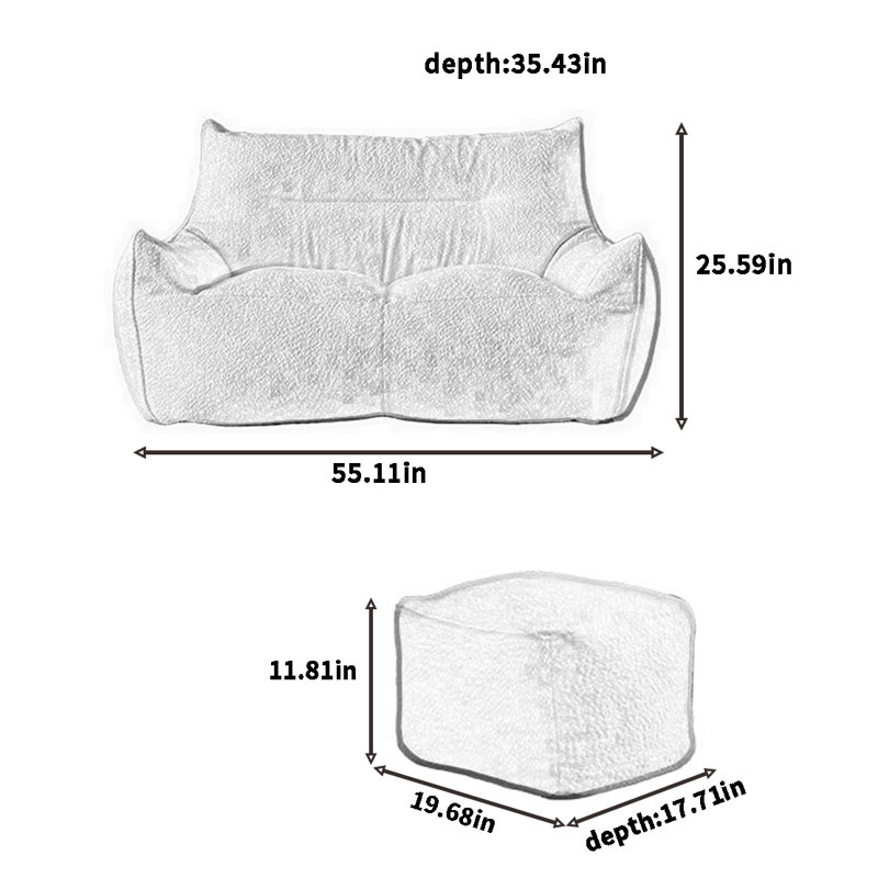 Canapé à billes simple et paresseux, 25.59" H x 55.11" W x 35.43" D, Gris