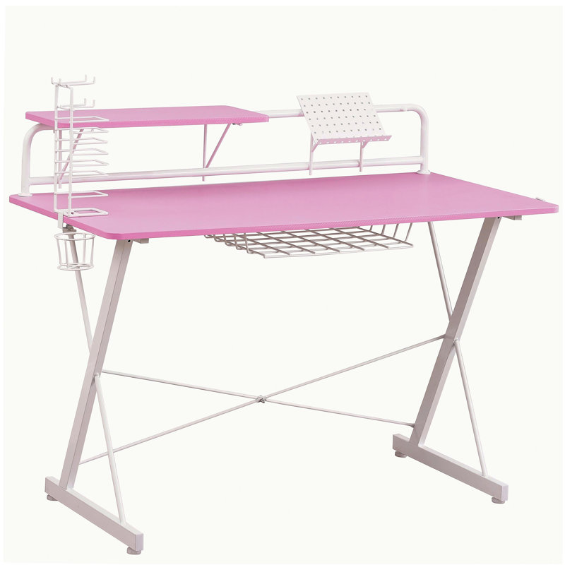 TS-200 Carbon Fiber Computer Gaming Desk with Rack, Pink