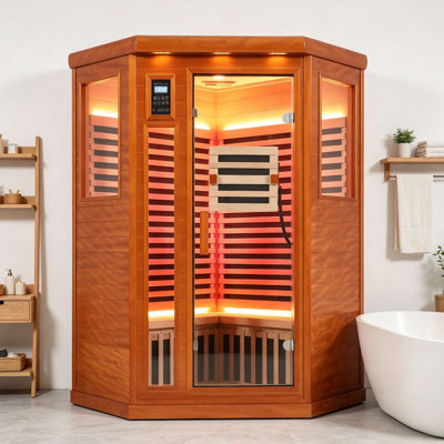 Sauna d'intérieur KISRAIS pour 2 personnes, à faible champ électromagnétique, avec éclairage d'ambiance, éclairage extérieur, lampes de lecture, luminothérapie 7 couleurs et haut-parleurs Bluetooth – Fabriqué en pruche du Canada