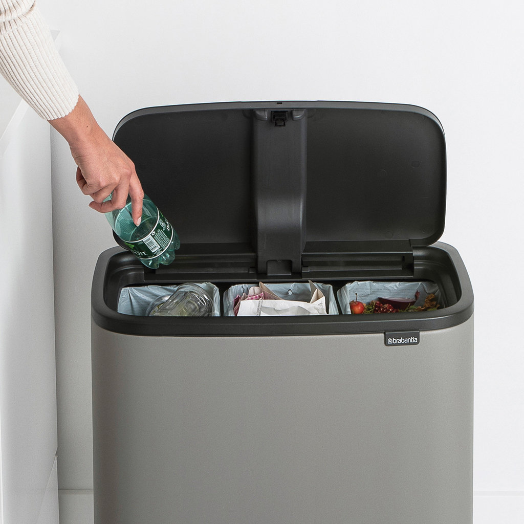 Brabantia Bo Touch Top 9gal Recycling Can, Mineral Concrete Gray