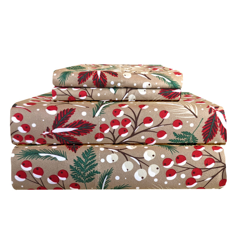 Twin Beige Cotton Polyester Flannel Deep Pocket Sheet Set