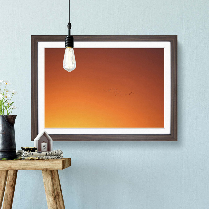 Birds in Flight During an Orange Sunrise - Picture Frame Photograph Print, 27cm H x 36cm W x 2cm D, Walnut Framed