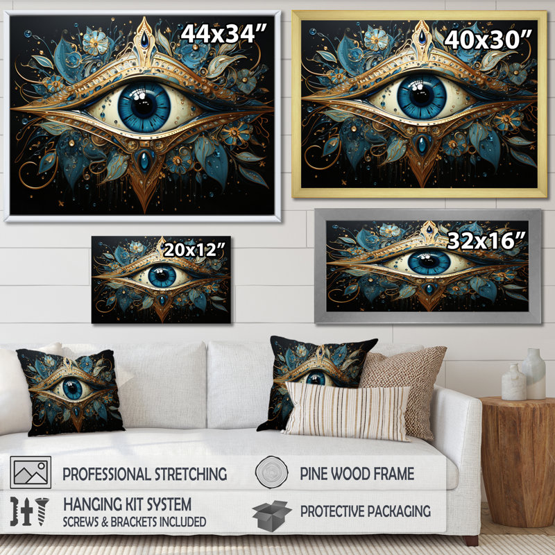 Judaism Hamsa Blessings Eye I - Judaism Wall Art, H 34 po x l 44 po x P 1,5 po, Cadre flottant noir