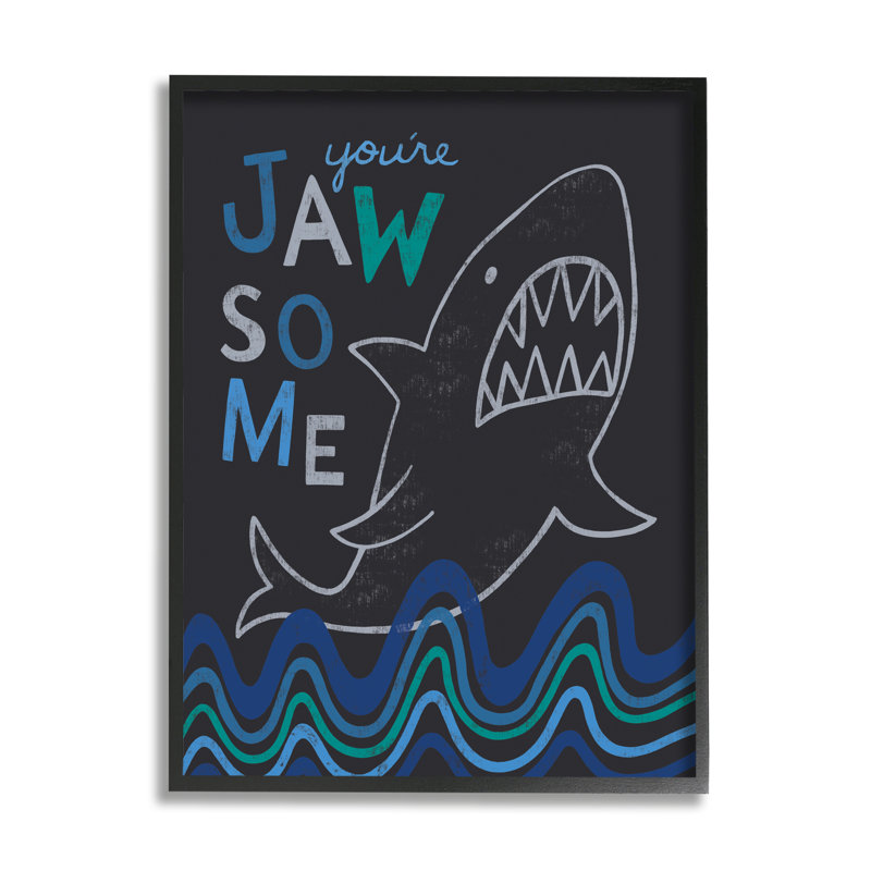 You're Jawsome Witty Shark Phrase Ocean Waves Stripes by Nina Seven - Graphic Art, 16" W x 20" H