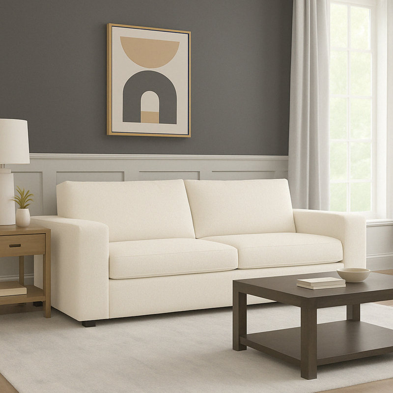 Calian 3-Seater Polyester Fabric Couch, Chiffon Natural Polyester