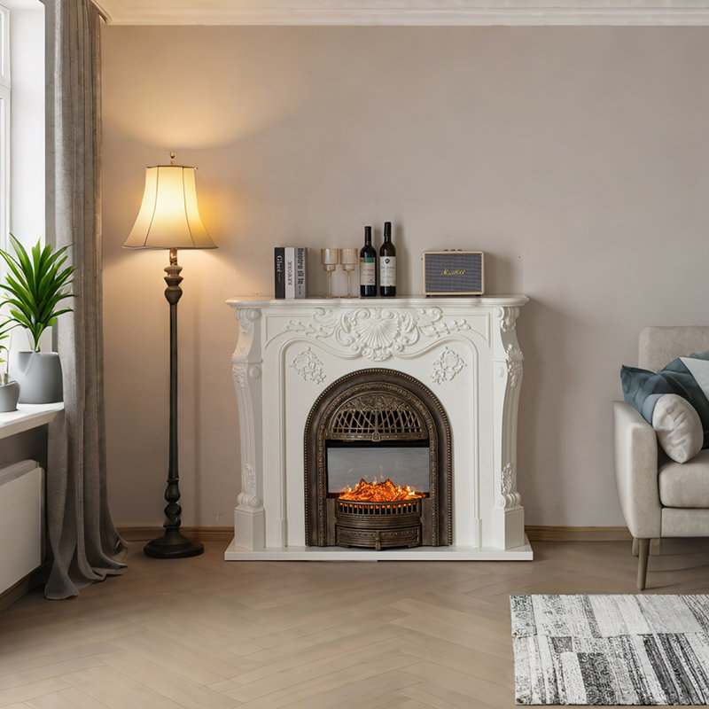 Foyer électrique 55,12 po blanc, Blanc, H 45,28 po x l 55,12 po x P 13,78 po