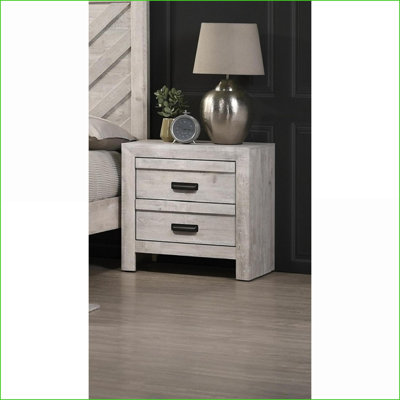 Table de chevet contemporaine en bois à 2 tiroirs Rustic Beige Grey