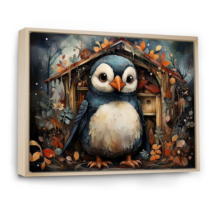 Maison de jeu Playful Penguin - Décoration murale pingouin, Cadre flottant naturel, H 30 po x l 40 po x P 1,5 po