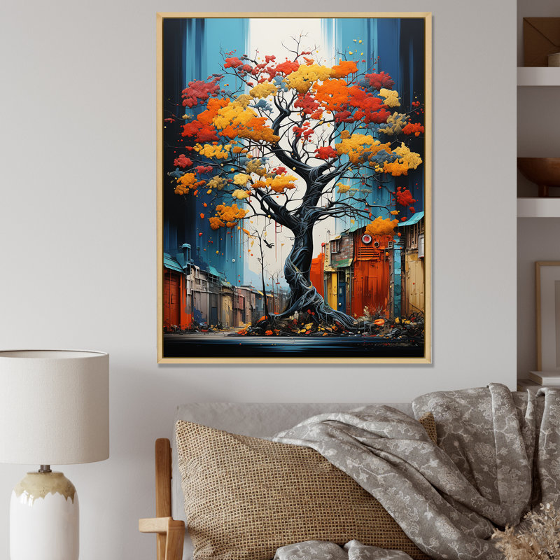 Graffiti style baobab II - arbre baobab, art mural sur toile, H 44 po x l 34 po, Cadre naturel flottant