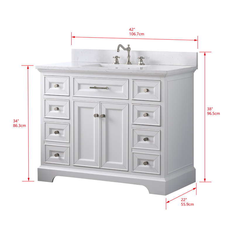 Thompson 42" W Single Bathroom Vanity, White/Brushed Nickel