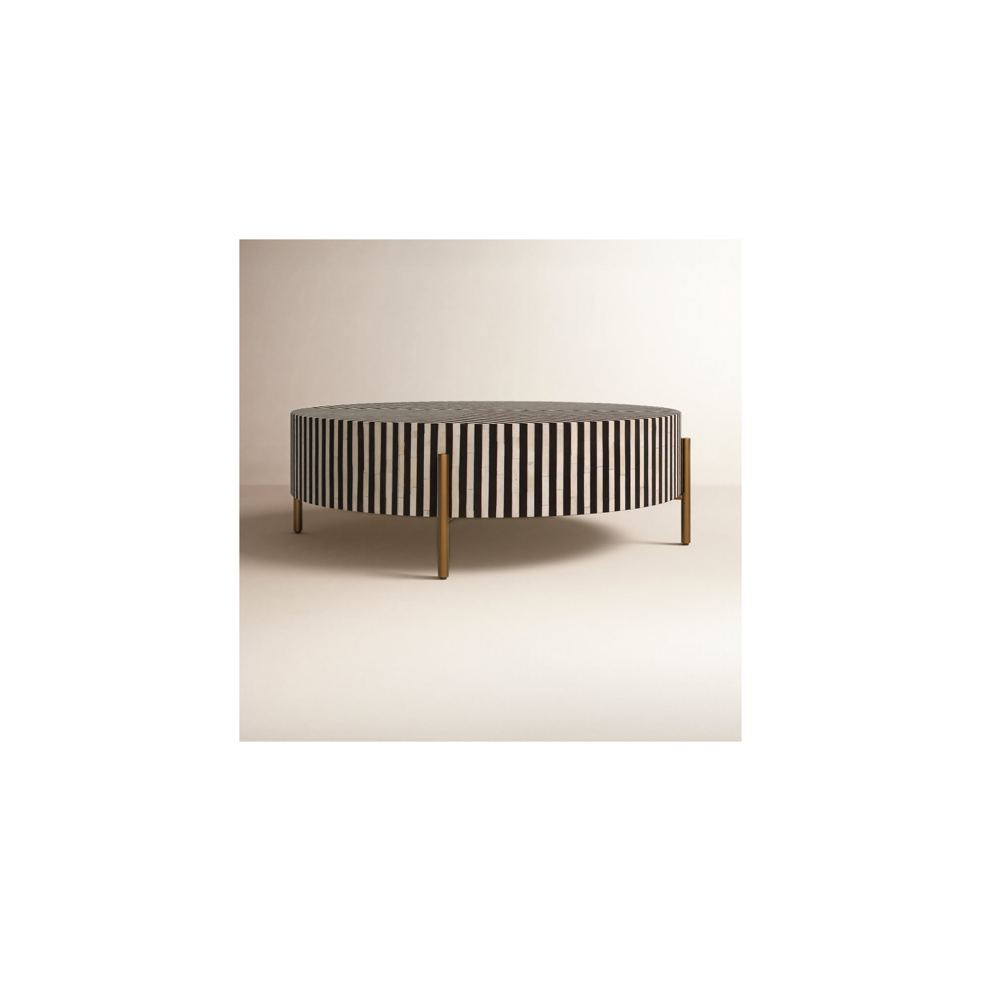 Bron Round Bone Inlay Coffee Table, 12" H x 36" L x 36" W