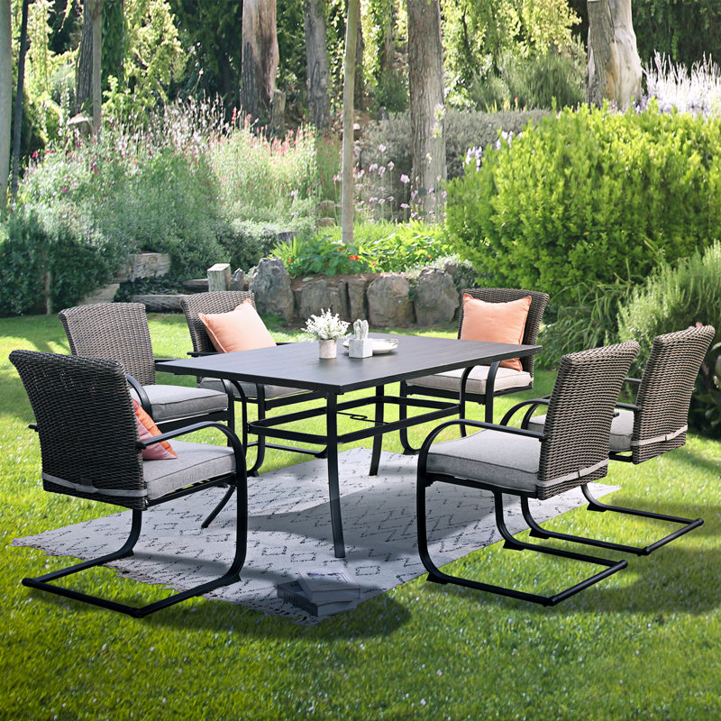 Rectangular Metal Outdoor Dining Table With Umbrella Hole , 167.9cm cm W 93.5cm cm D
