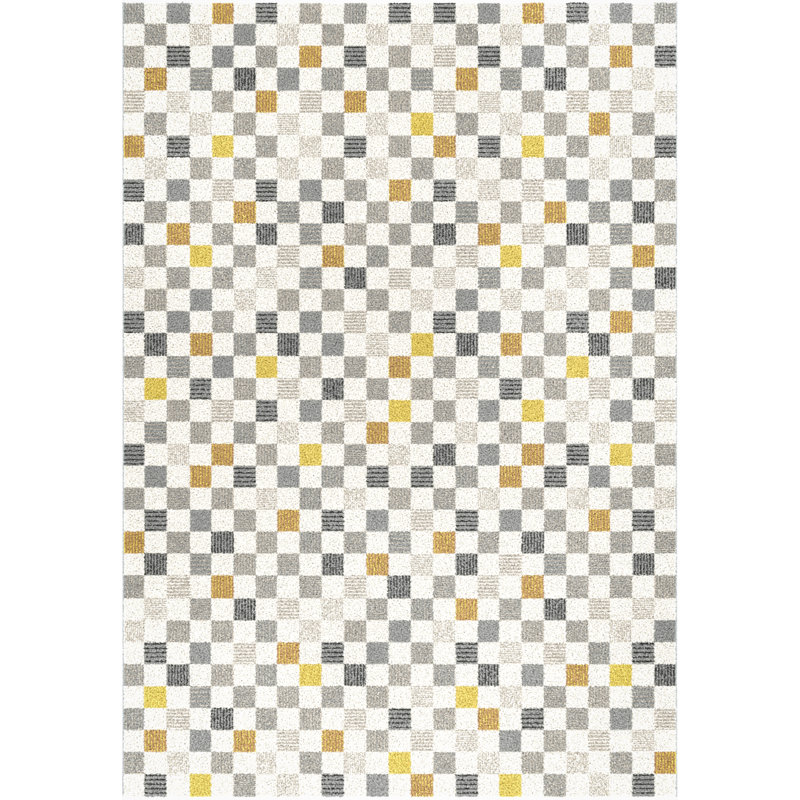 Tilly-Mae Soft low Pile Chequered Cream Rug, Rectangle 200 x 290cm