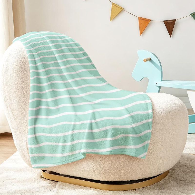 Jeté en flanelle bleue ultra douce en molleton, imprimé ondulé à rayures ondulées, Throw 30" x 40"