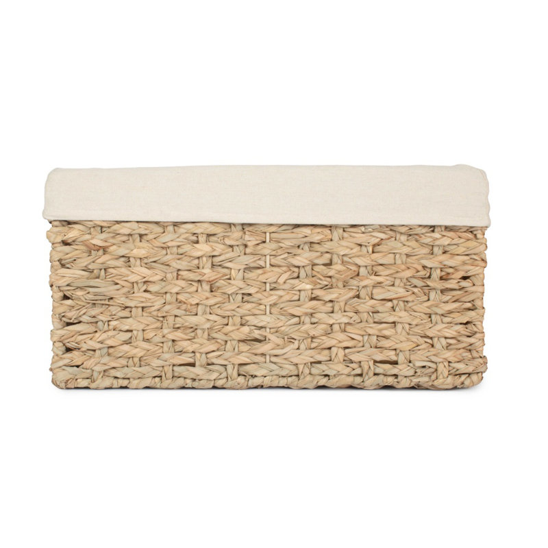 Thatch Grass Woven Storage Basket with White Cotton Lining, 34 cm H x 47 cm W x 24 cm D