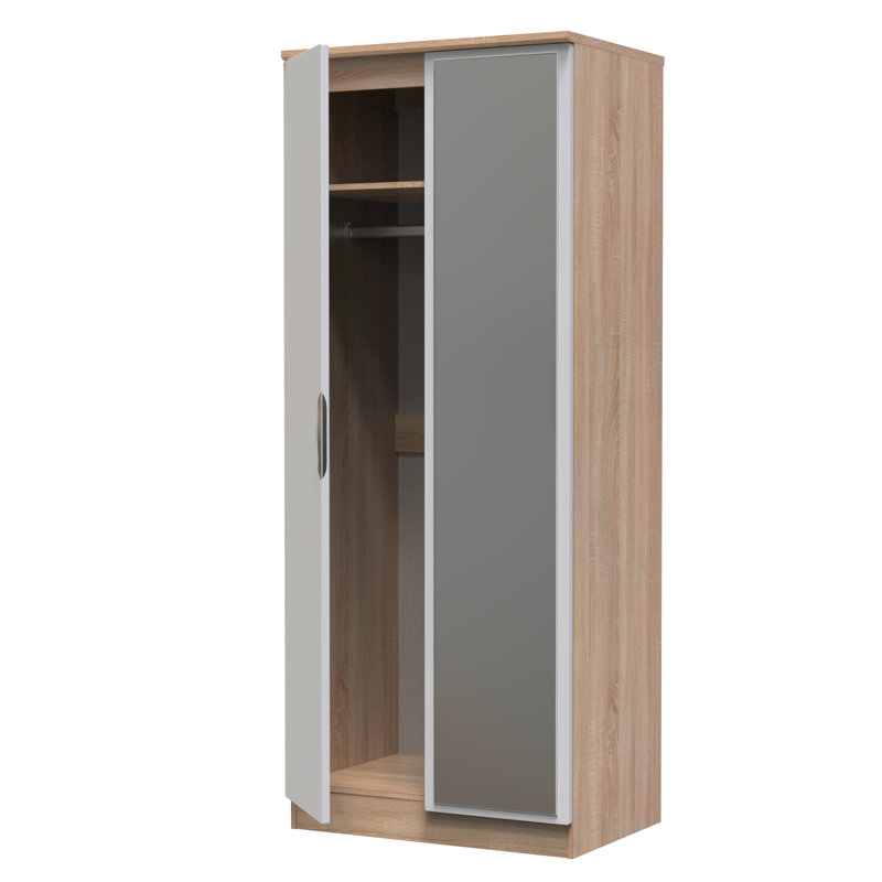 Bhodhini 2 Door Mirrored Robe, Grey Matt/Bardolino Oak