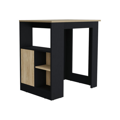 Îlot de cuisine polyvalent en chêne naturel et noir avec tablettes latérales d'armoire à 1 porte et - idéal pour la préparation des aliments
