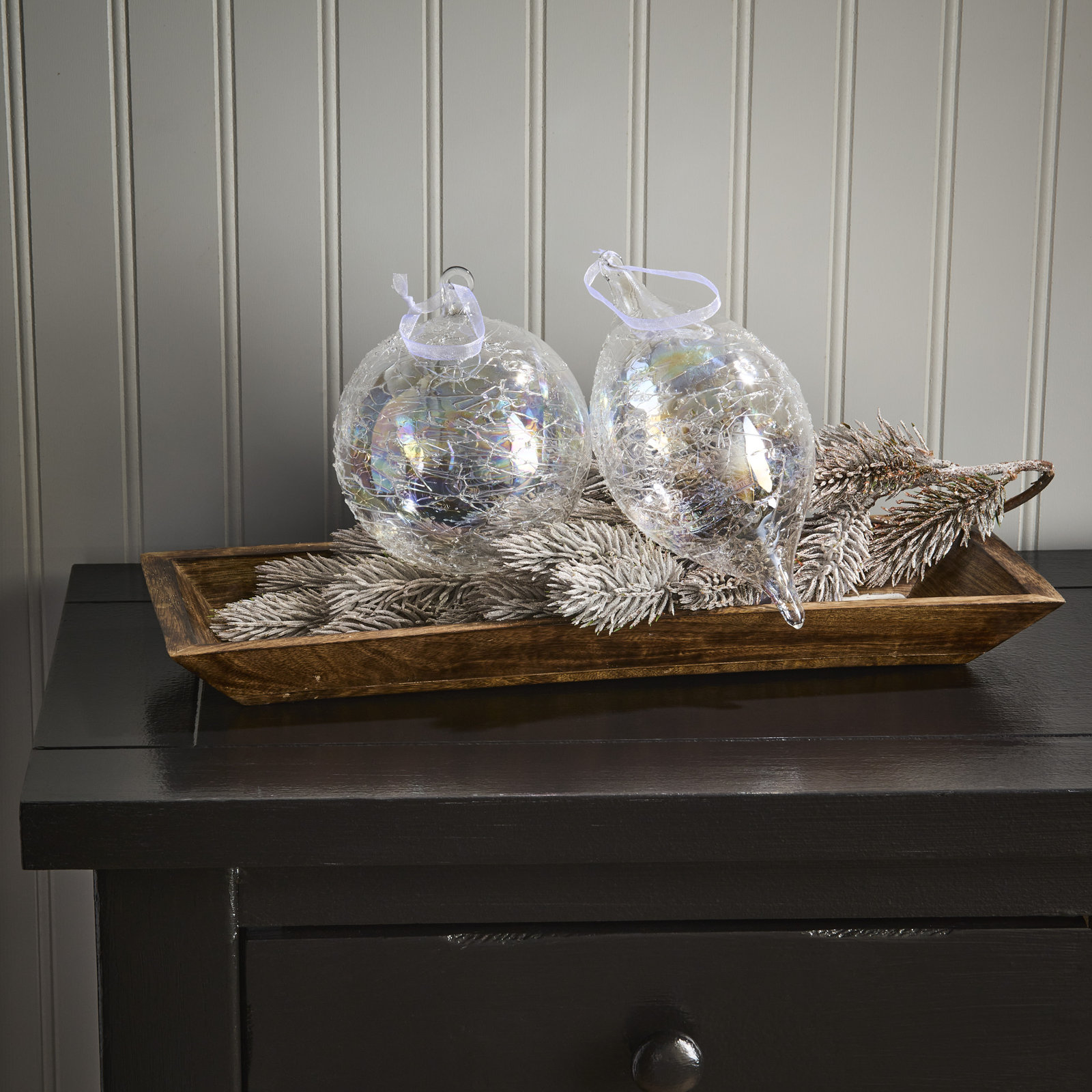 5-7" Etched Glass Ball/Finial Ornament Set of 6