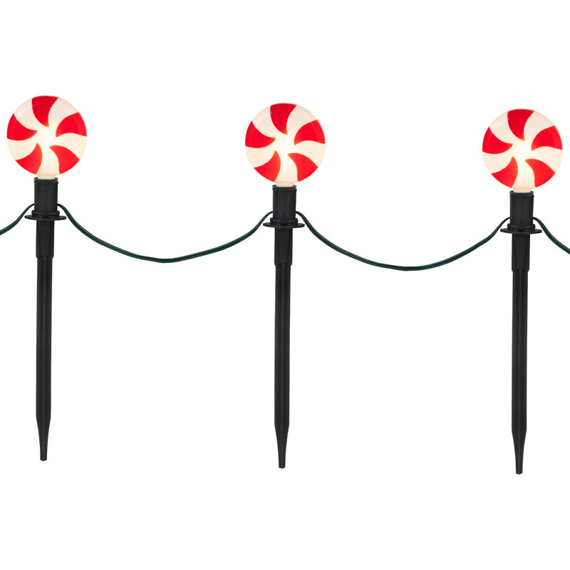 Set of 4 Peppermint Candy LED Pathway Markers with Green Wire