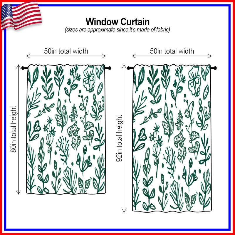 Rideaux, rideaux transparents et occultant Green Botanical Illustration, 50 po x 92 po - 1 panneau, Transparent