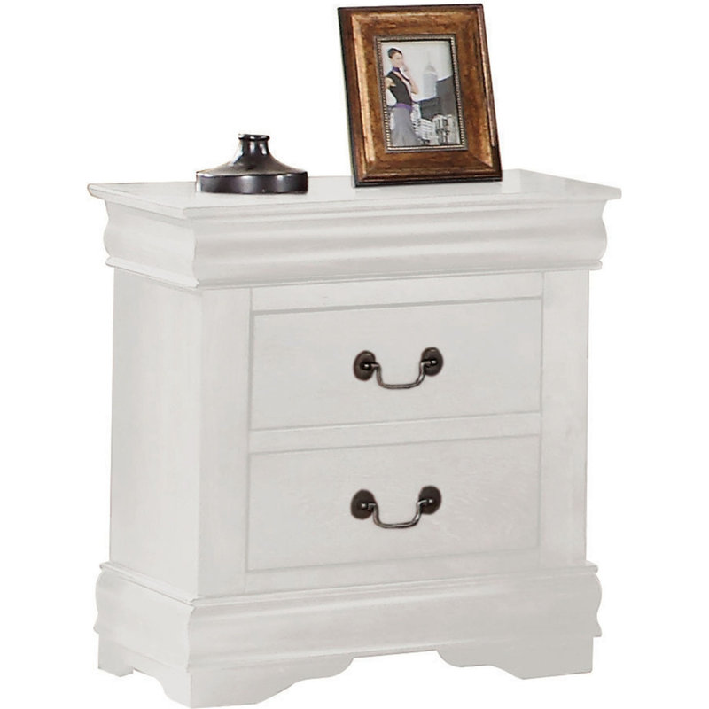 White Pine 2-Drawer Nightstand with Brushed Nickel Handles
