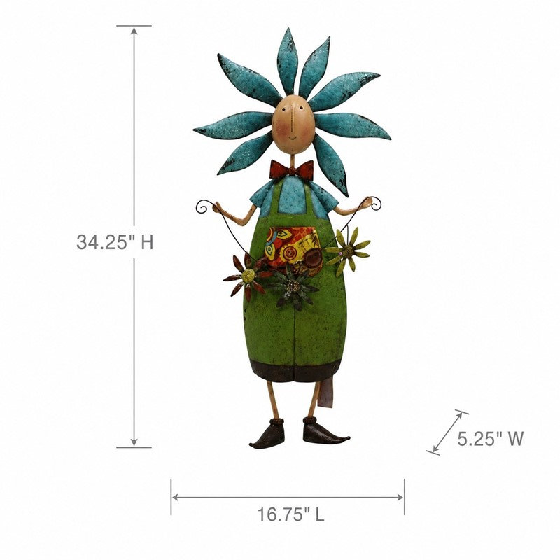 Figurine de jardin fantaisiste en métal de 34,25 pouces de haut représentant un gentleman fleuri « Dandy »
