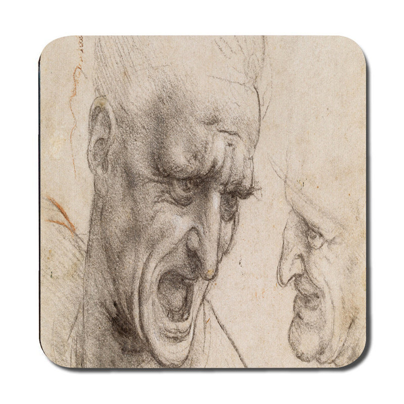 Angry Faces Sketch Placemat And Coaster Set With Vintage Art Style