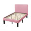 Cadre de lit plateforme simple et simple en similicuir rose avec lattes en bois