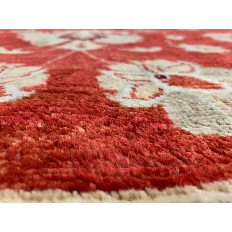 Tapis rouge / beige en laine noué à la main de conception unique 8 pi 1 po x 10 pi Antep