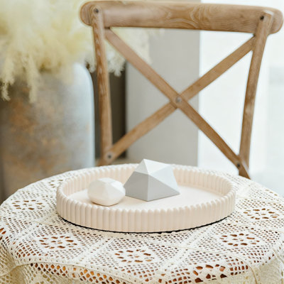 Scalloped Concrete Tray For Home Decor, Modern Oval Centerpiece Tray For Coffee Table, Living Room, And Kitchen
