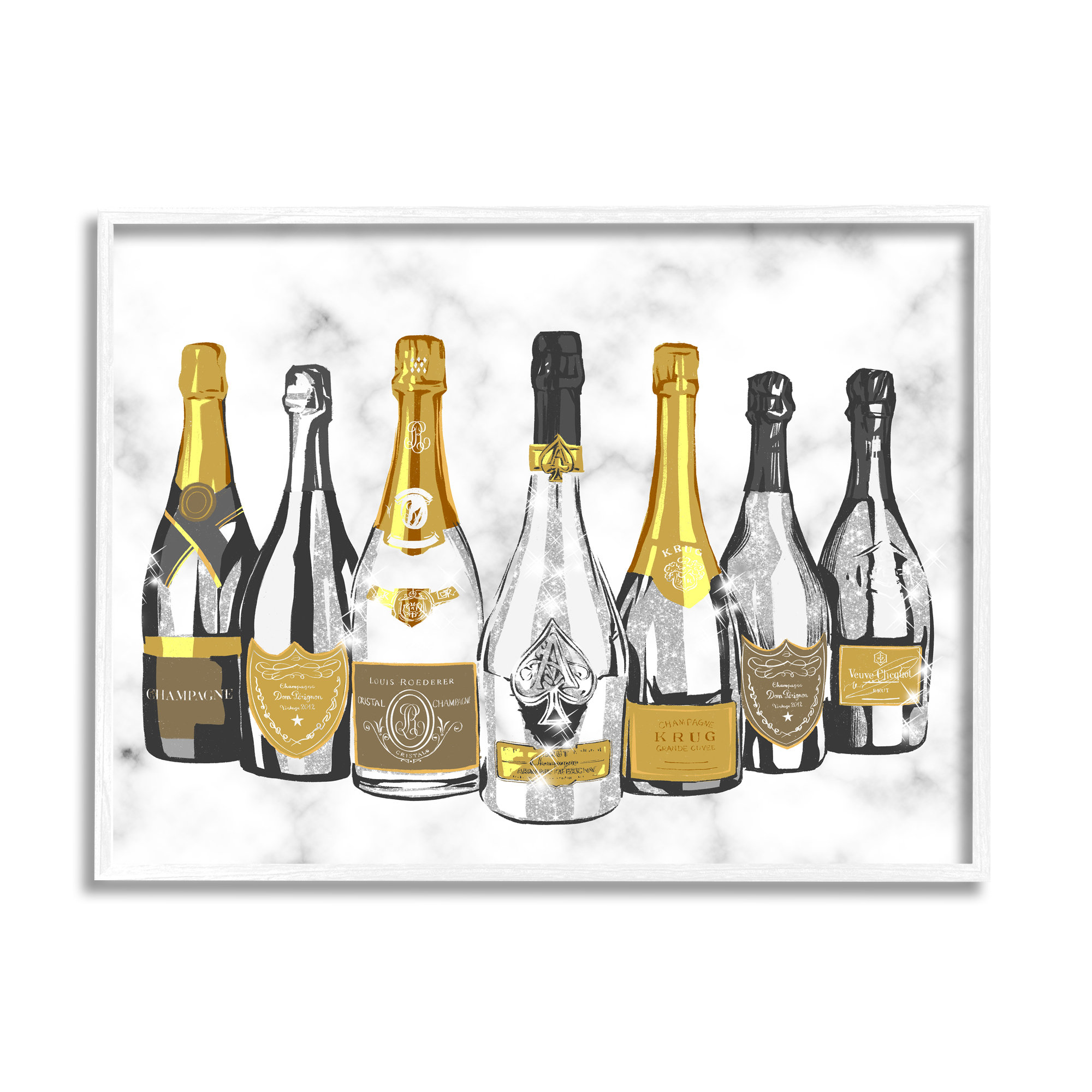 Stupell Industries Fashion Logo Champagne Bottles Framed On Wood