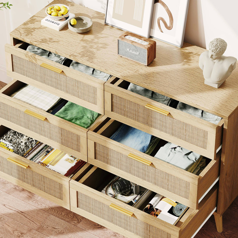 Jakoby Rattan 6 Drawer Double Dresser - Modern Bedroom
